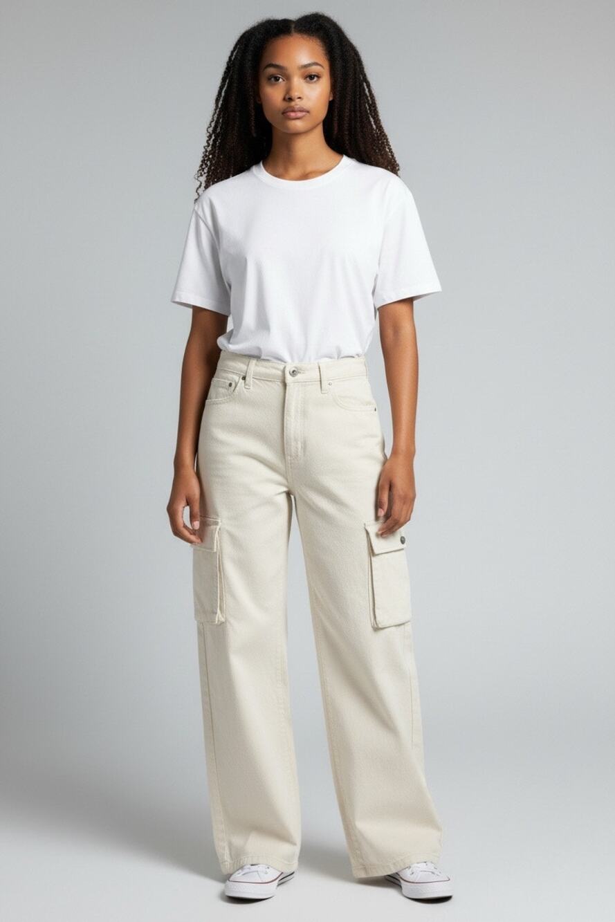 And Now This Women Off-White Wide Leg High Rise Cargo Denim Size 31 - NWT